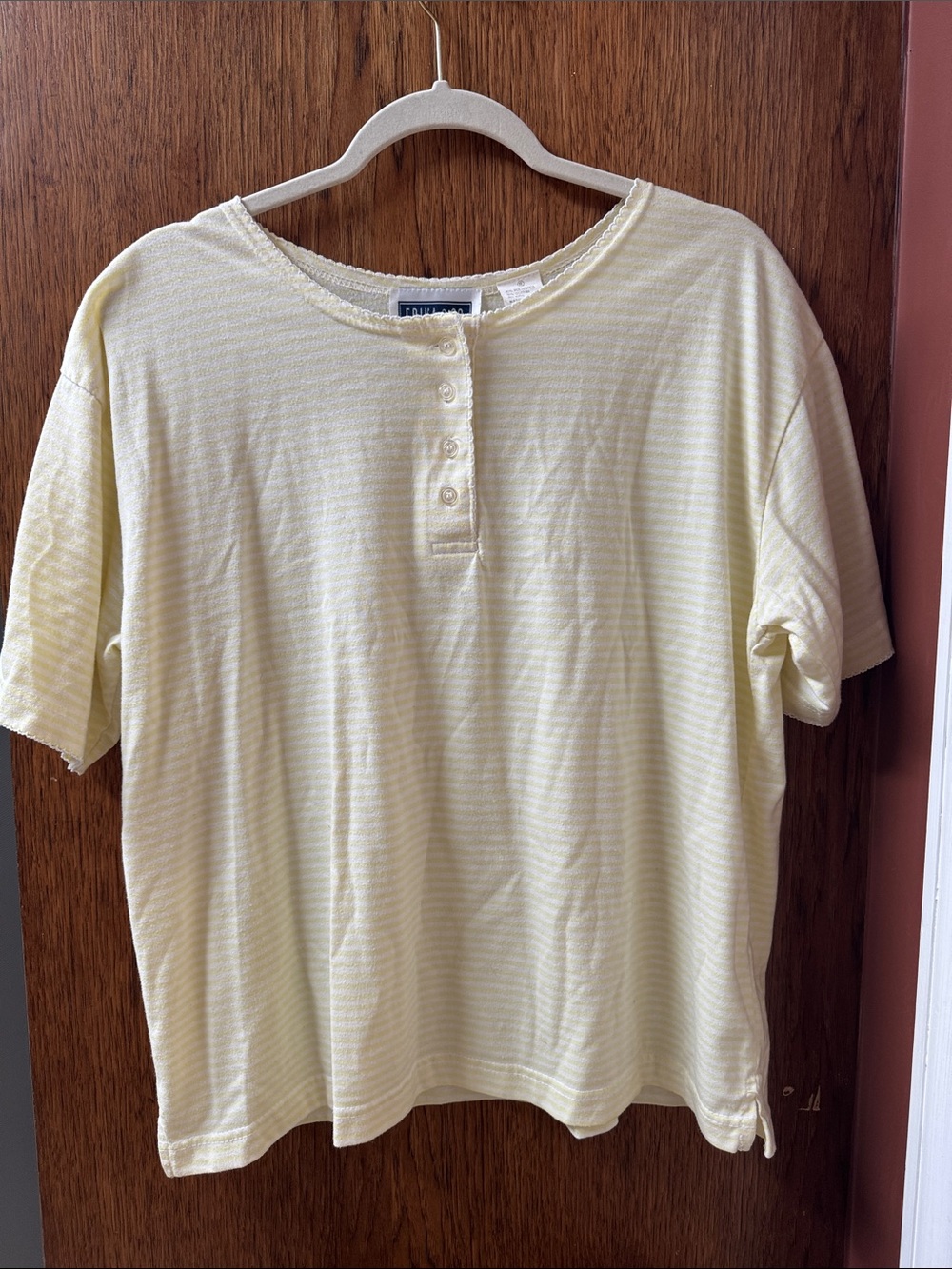 Erika Pale Yellow Striped Henley Top